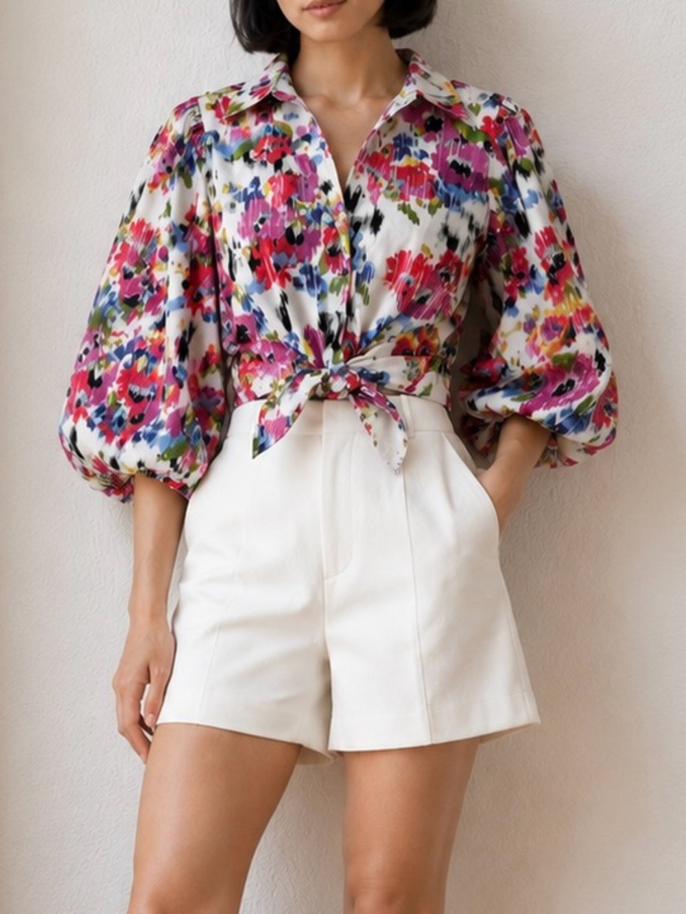 Maeve Anthropologie Painterly Floral Balloon Sleeve Blouse